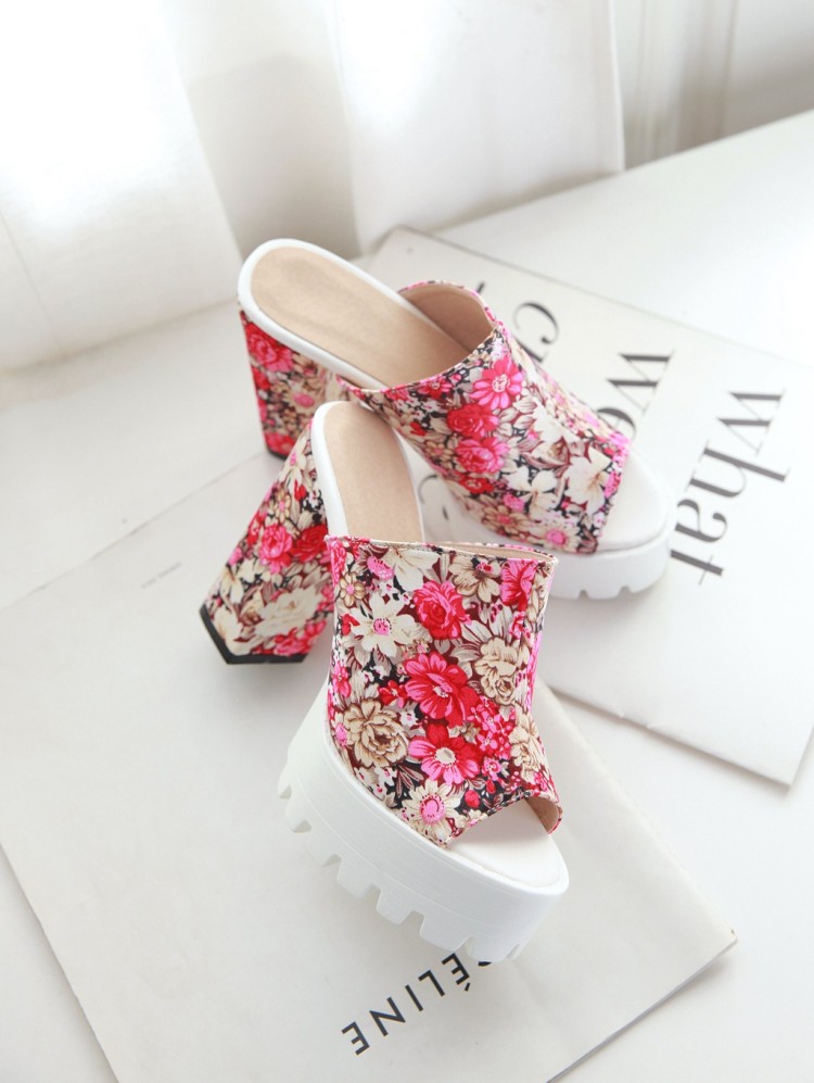 Women's Satin Floral Slippers with Chunky Heel and Platform - Image 5