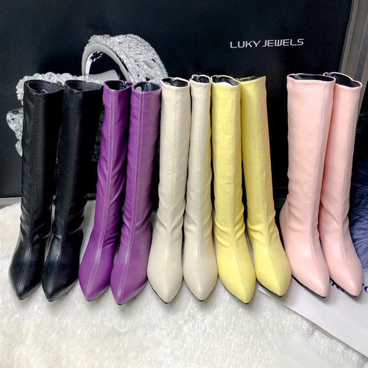 Women's High Tube Pointed Toe Square Heel Fashion Boots - Image 3