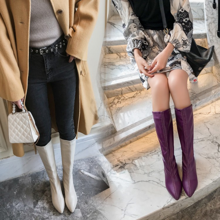 Women's High Tube Pointed Toe Square Heel Fashion Boots - Image 5