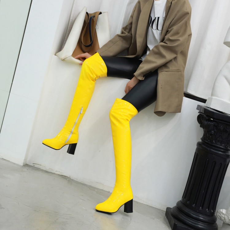 Women's Japanese Style Faux Leather Mid Heel Chunky Heel Long Boots with Side Zipper - Image 5