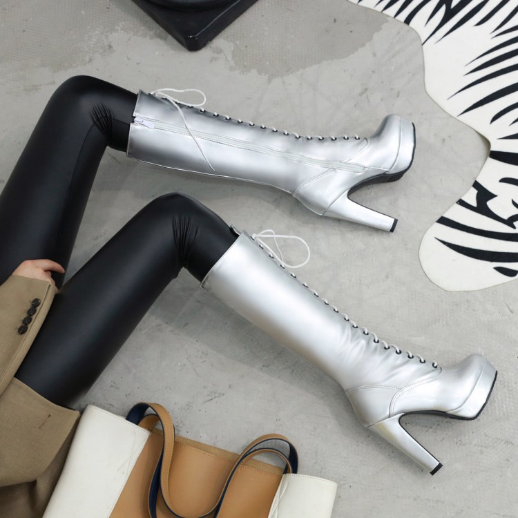 Women's High Heel Chunky Platform Knight Boots with Metal Rivet Decor - Image 5