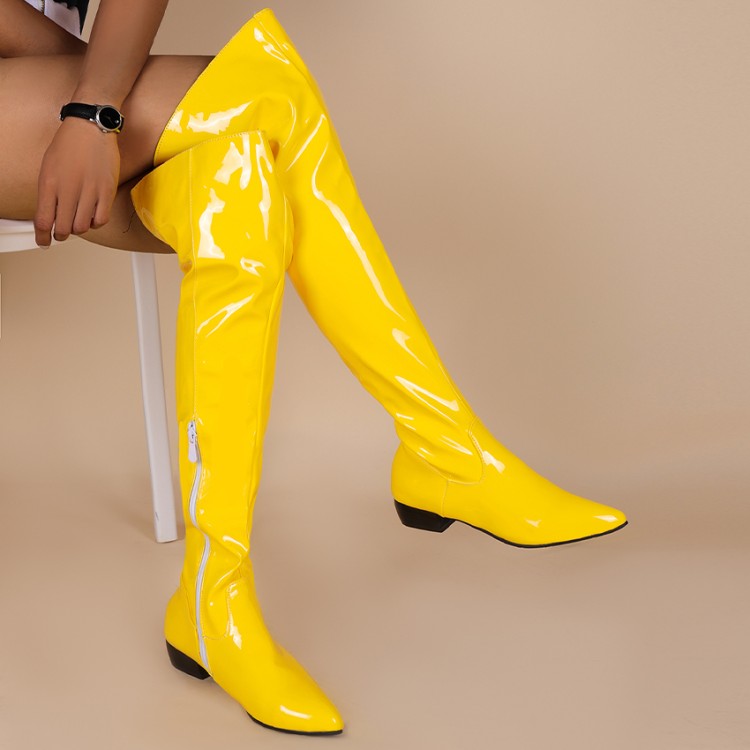 Women's Japanese Style Pointed Toe Low Chunky Heel Side Zip Long Fashion Boots - Image 3