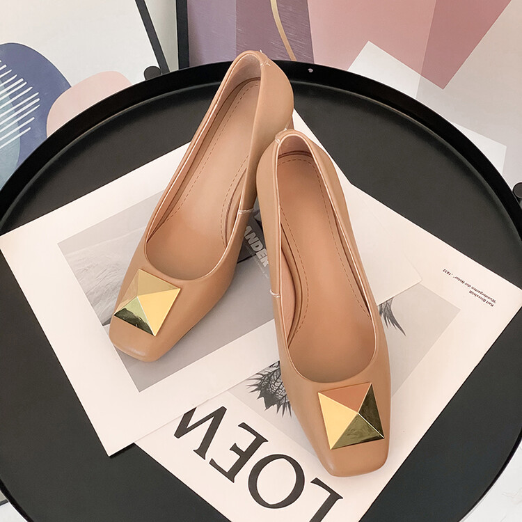 Korean Style Women's Flat Shoes with Buckle and Square Toe