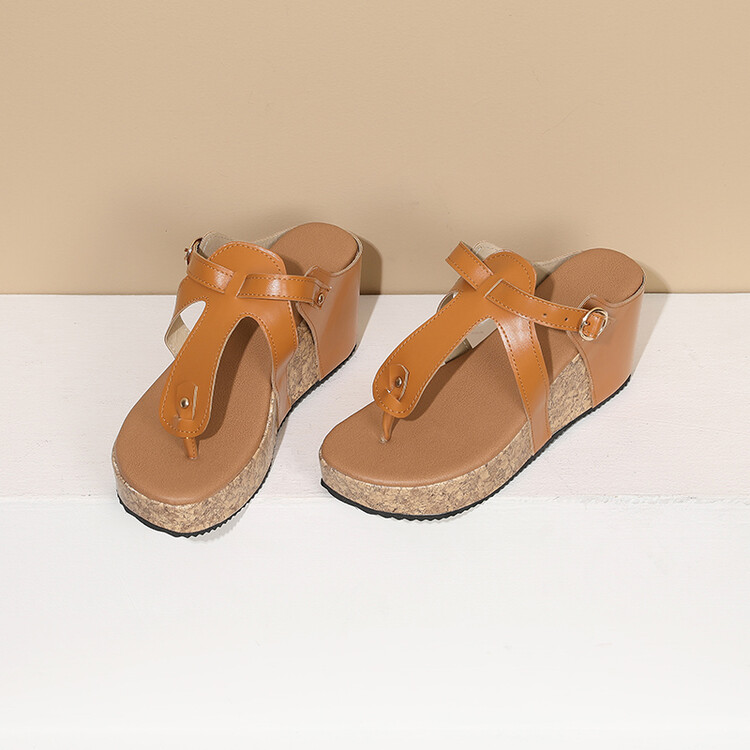 Women's High Heel Wedge Slippers - PU Upper and Lining, Rubber Sole, Casual Roman Style - Image 4