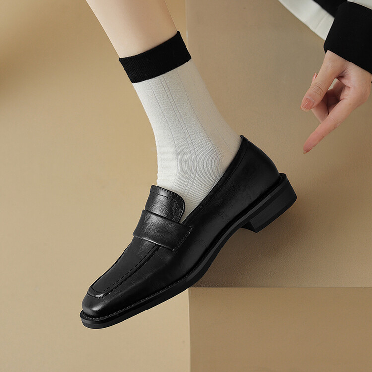 Deep Mouth Flat Shoes Women's Square Toe Block Mid Heel 2024 Spring - Image 2