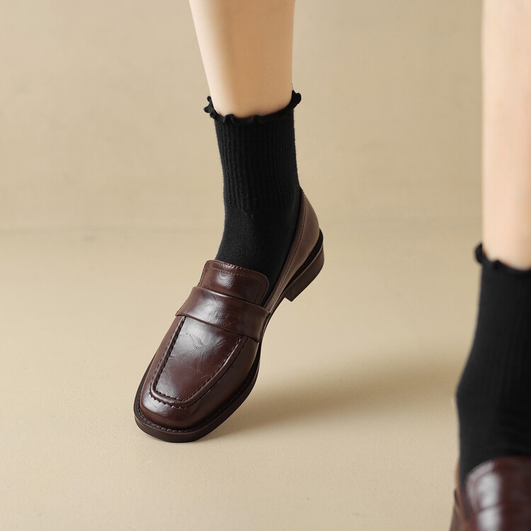 Deep Mouth Flat Shoes Women's Square Toe Block Mid Heel 2024 Spring - Image 5