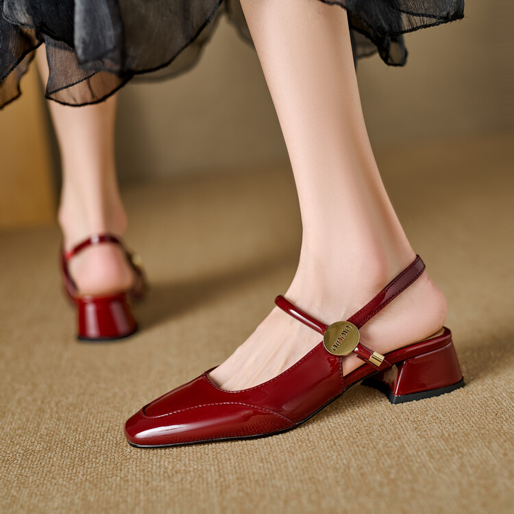 Women's Low-Top Square Toe Block Heel Sandals with Belt Decoration