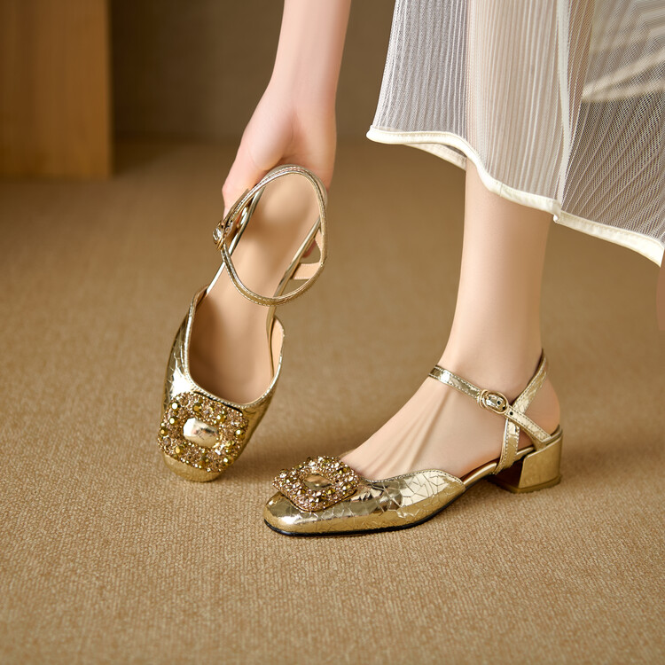 Women's High Heel Square Toe Sandals with Buckle Strap - Image 3